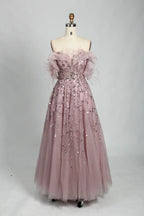 Off the Shoulder Sequined A-Line Evening Dress MC101