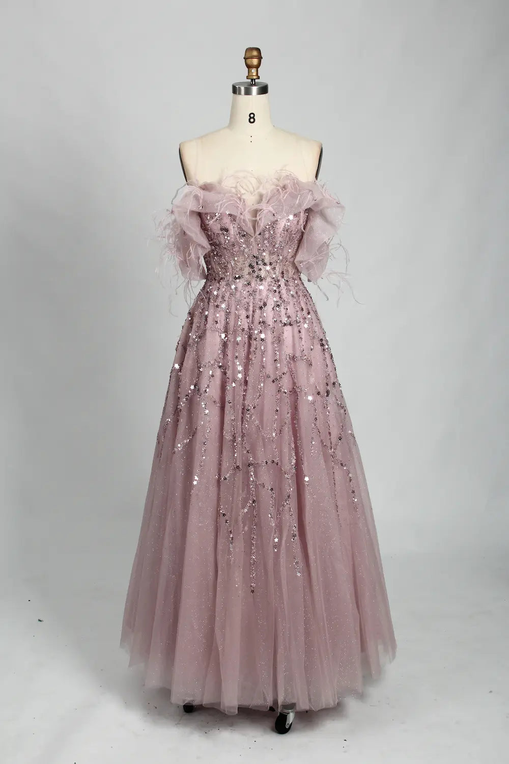 Off the Shoulder Sequined A-Line Evening Dress MC101