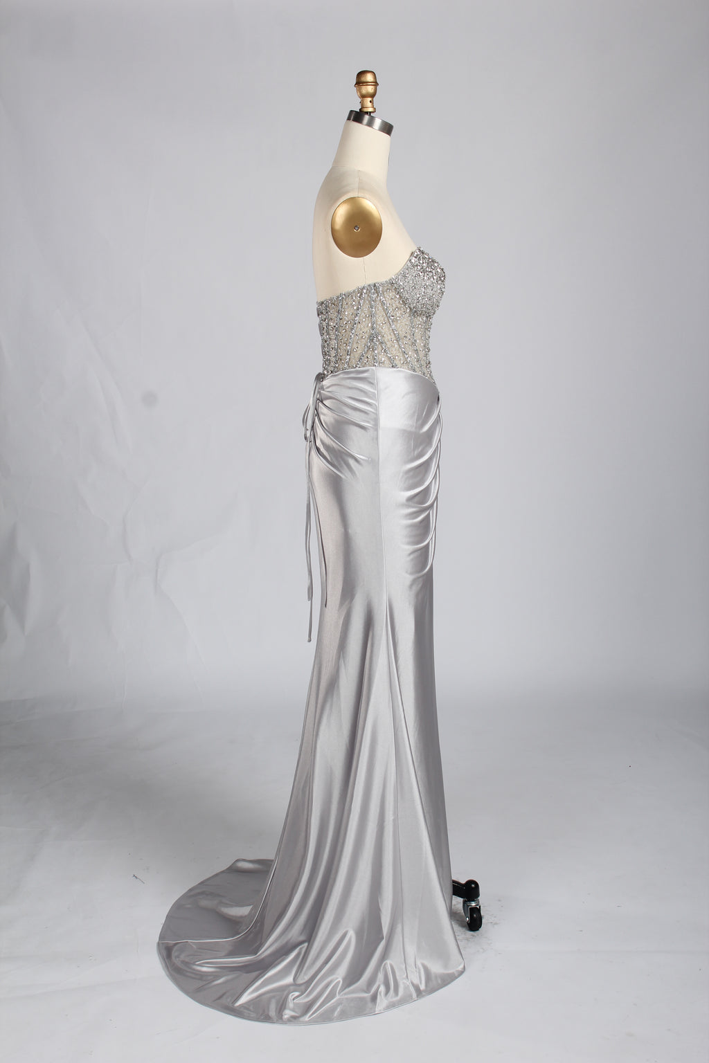 Wholesale Silver Crystal - Embellished Strapless Evening Gown 33294