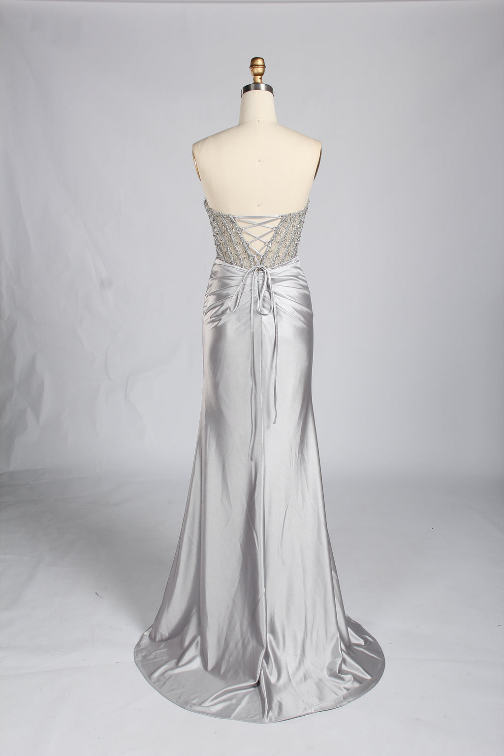 Wholesale Silver Crystal - Embellished Strapless Evening Gown 33294