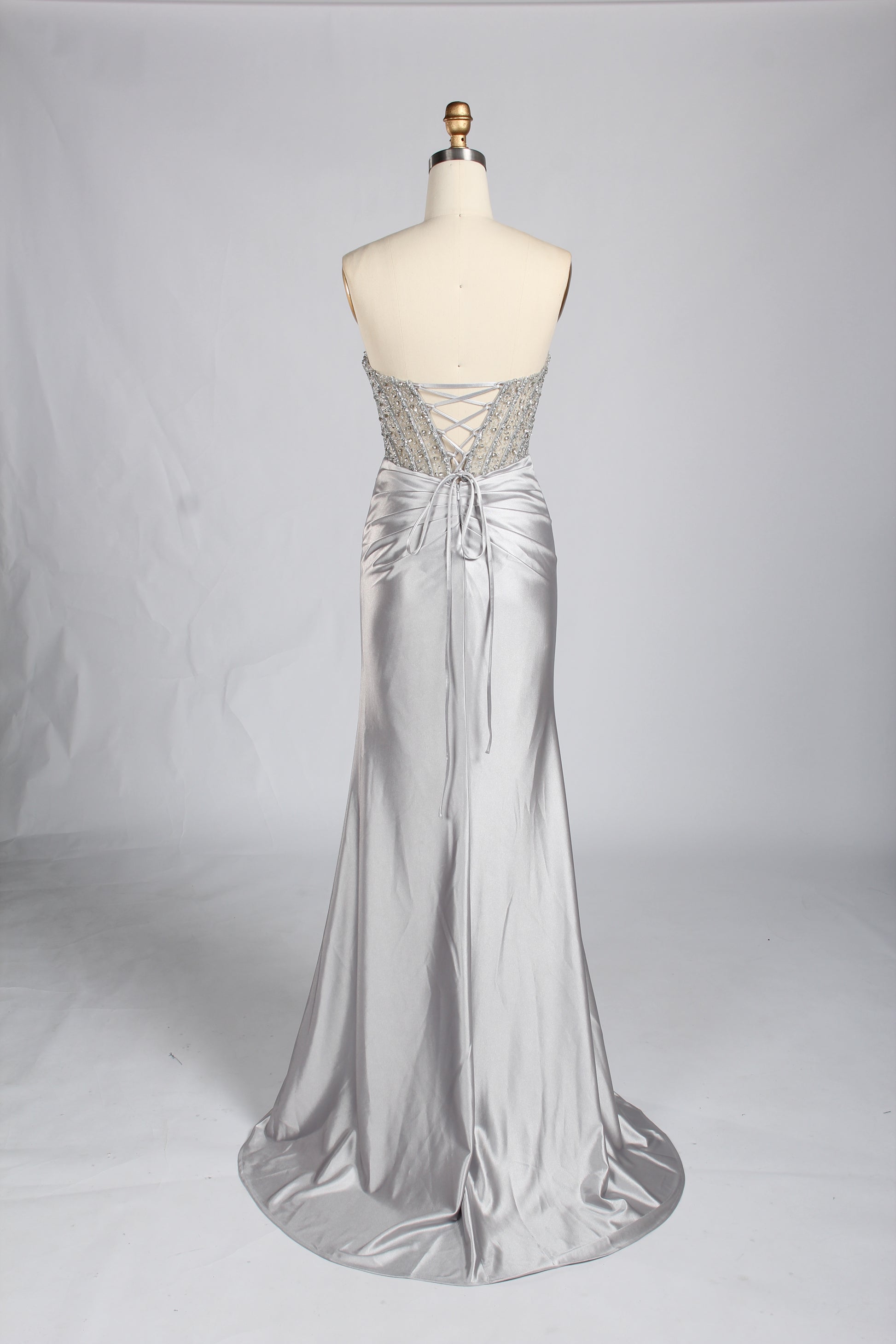 Wholesale Silver Crystal - Embellished Strapless Evening Gown 33294
