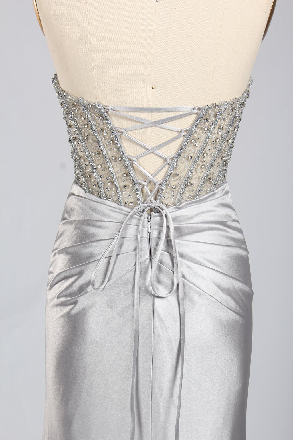 Wholesale Silver Crystal - Embellished Strapless Evening Gown 33294