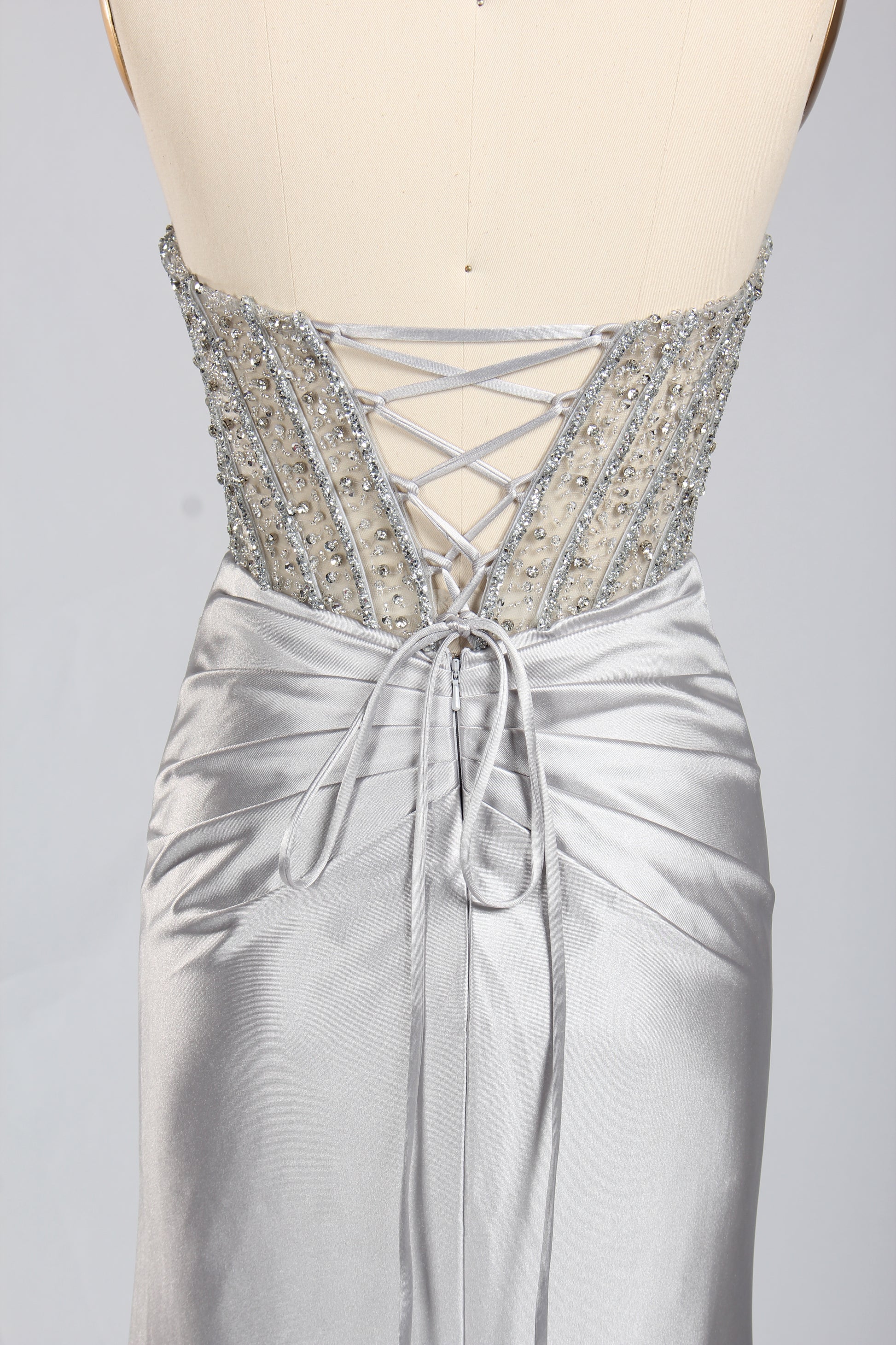 Wholesale Silver Crystal - Embellished Strapless Evening Gown 33294