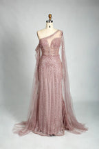 Blush Pink One Shoulder Sequin Mother of the Bride Dress MK108