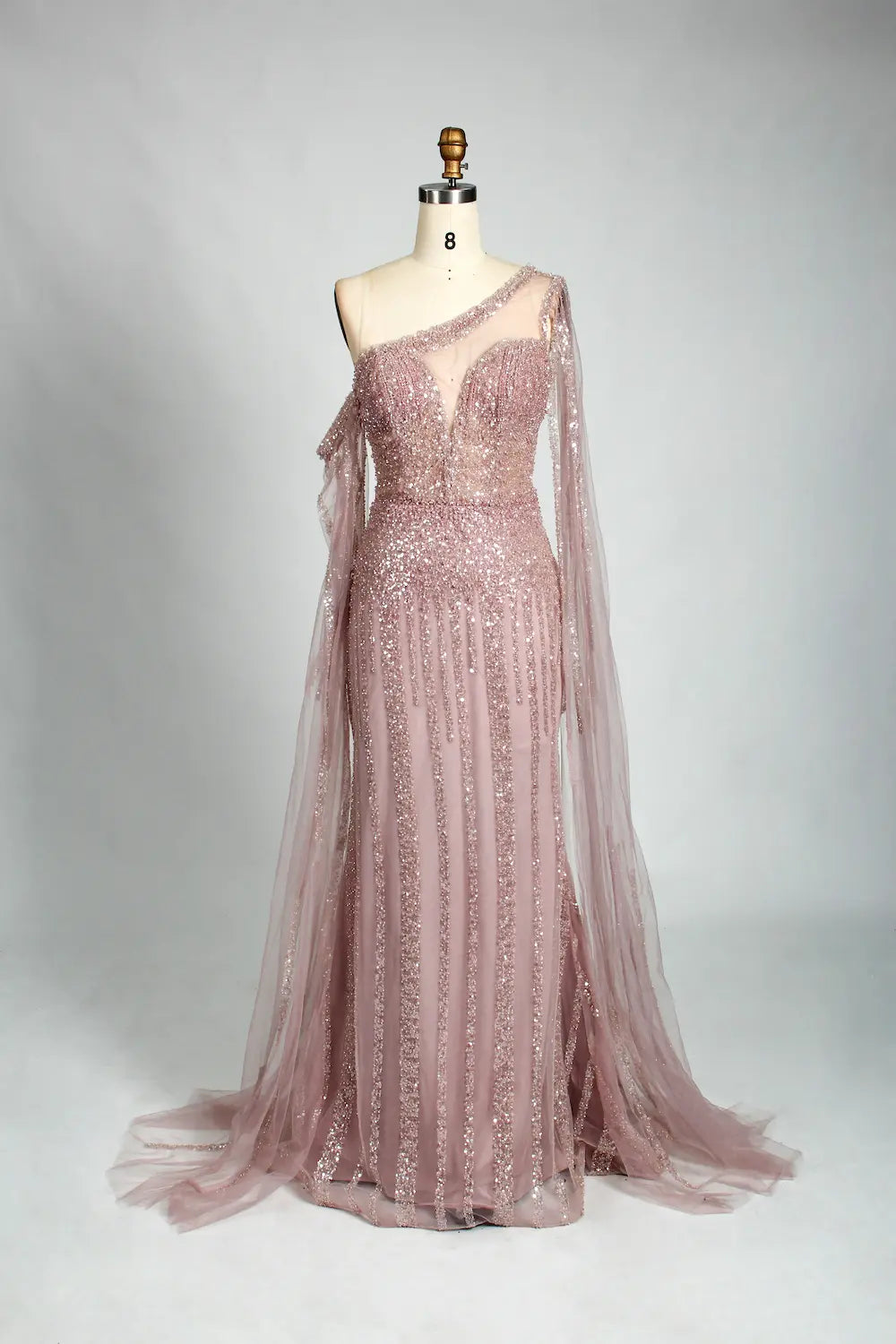 Blush Pink One Shoulder Sequin Mother of the Bride Dress MK108