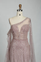 Blush Pink One Shoulder Sequin Mother of the Bride Dress MK108