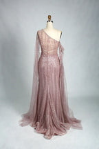 Blush Pink One Shoulder Sequin Mother of the Bride Dress MK108