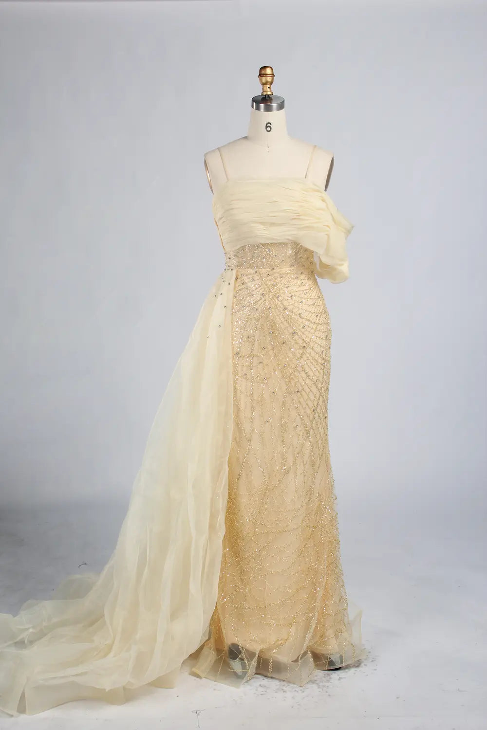 One Shoulder Beaded Dusty Mauve Mother of the Bride Dress with Side Train KY065