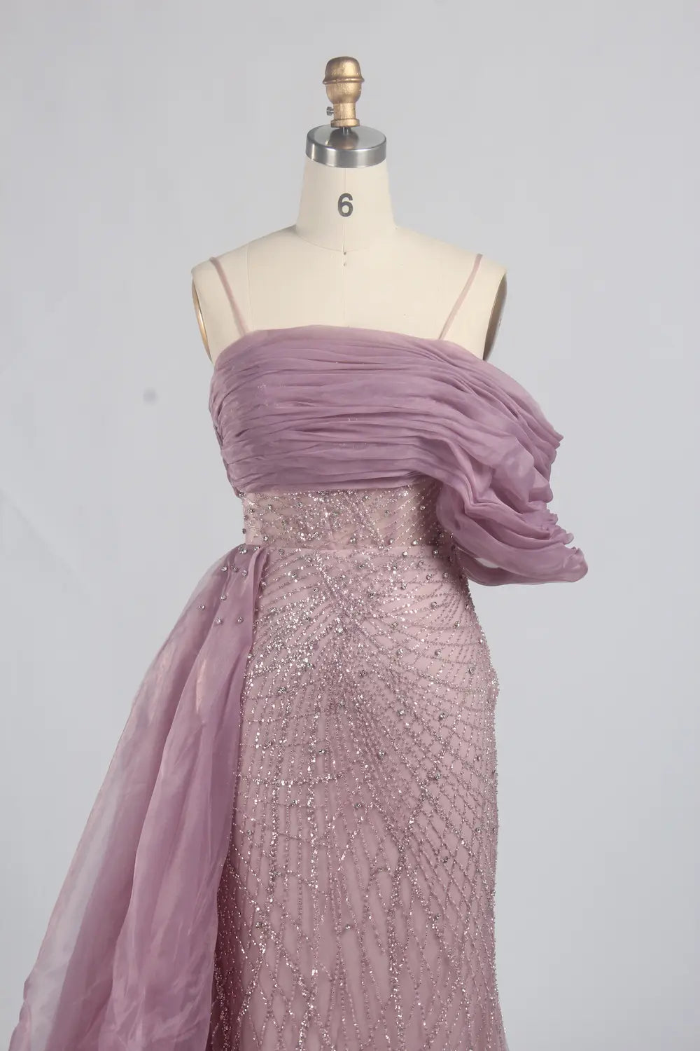 One Shoulder Beaded Dusty Mauve Mother of the Bride Dress with Side Train KY065