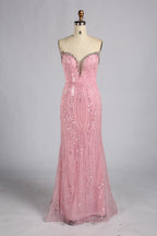Blush Pink Strapless Crystal Beaded Back Bow Mermaid Mother of the Bride Dress KY081