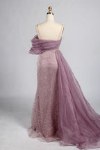 One Shoulder Beaded Dusty Mauve Mother of the Bride Dress with Side Train KY065