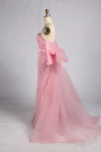 Blush Pink Strapless Crystal Beaded Back Bow Mermaid Mother of the Bride Dress KY081