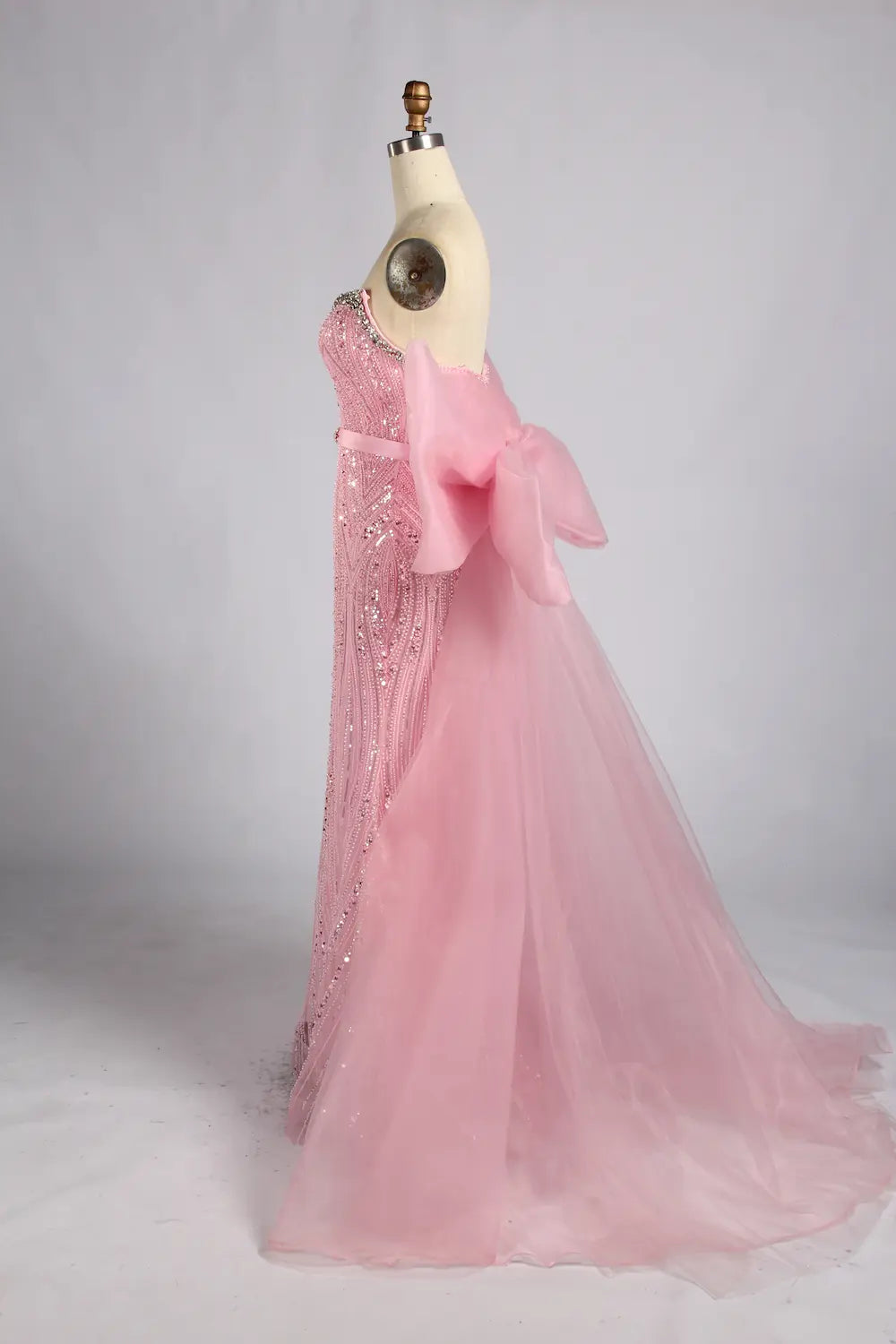 Blush Pink Strapless Crystal Beaded Back Bow Mermaid Mother of the Bride Dress KY081