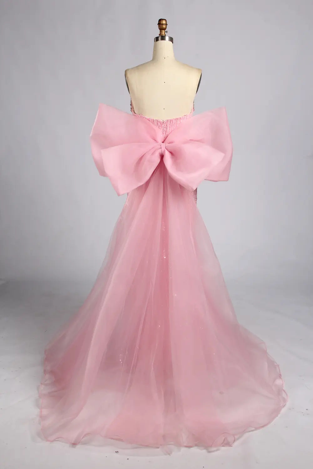 Blush Pink Strapless Crystal Beaded Back Bow Mermaid Mother of the Bride Dress KY081