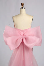 Blush Pink Strapless Crystal Beaded Back Bow Mermaid Mother of the Bride Dress KY081