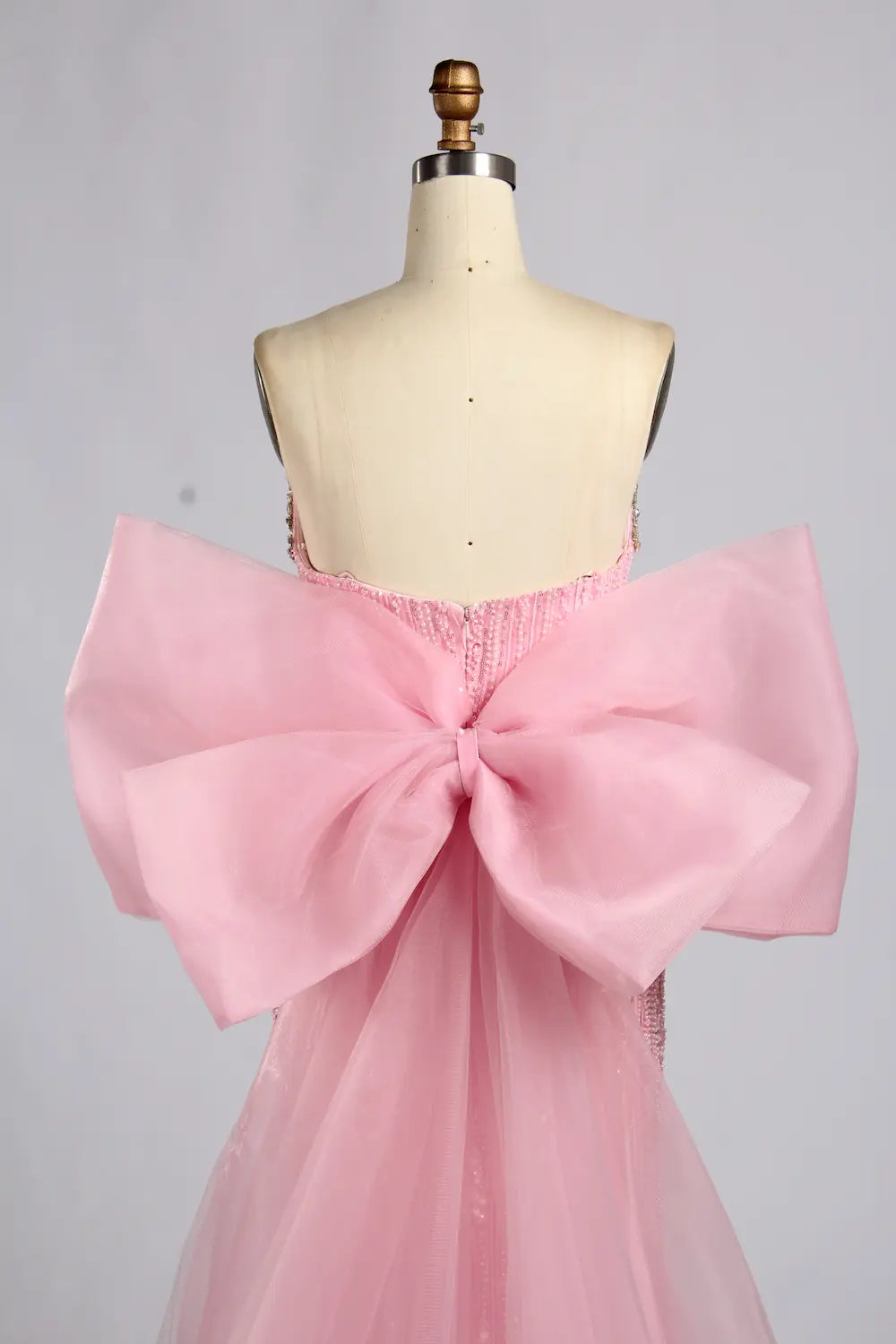 Blush Pink Strapless Crystal Beaded Back Bow Mermaid Mother of the Bride Dress KY081