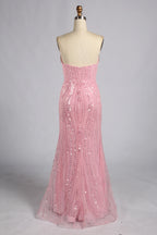 Blush Pink Strapless Crystal Beaded Back Bow Mermaid Mother of the Bride Dress KY081