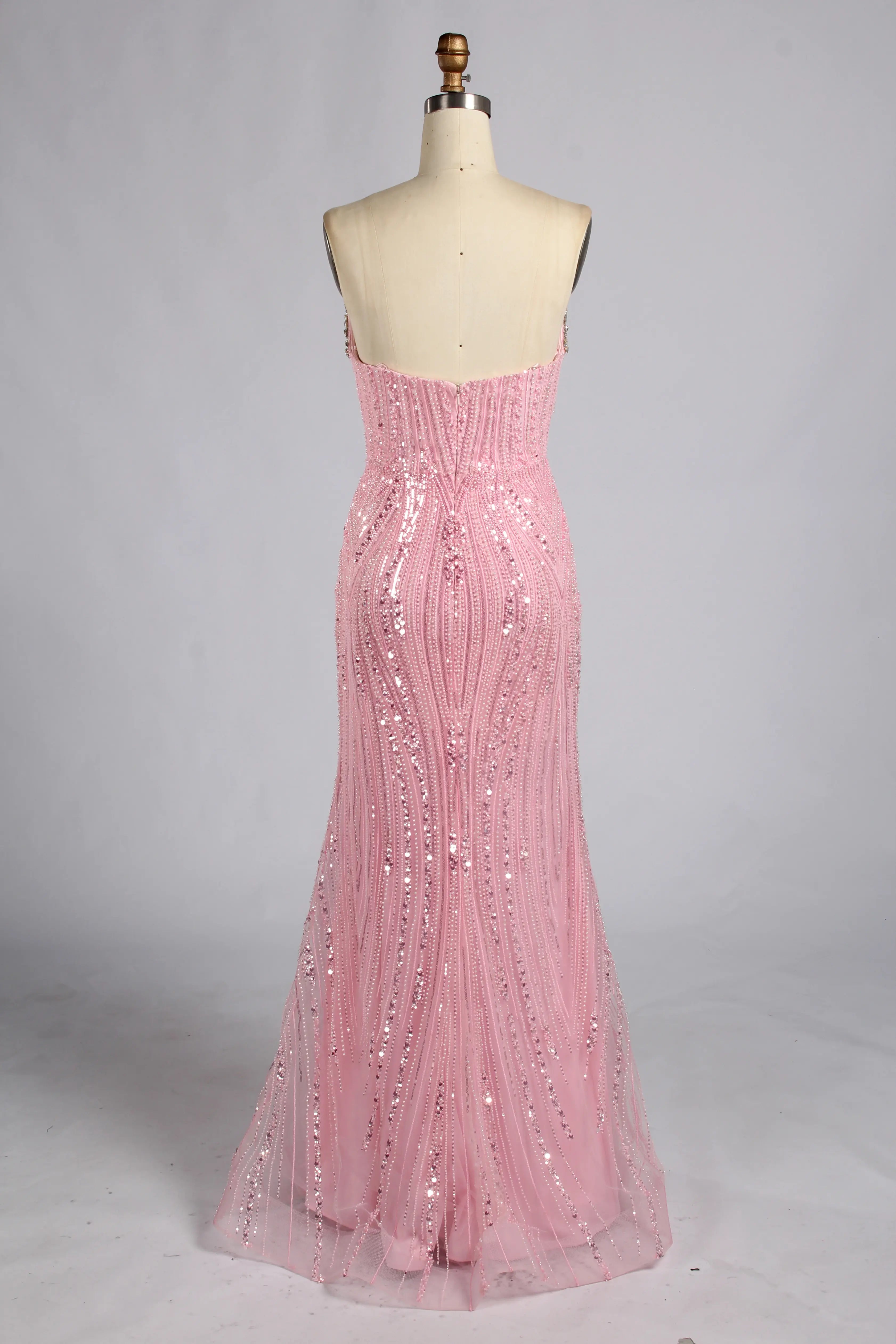 Blush Pink Strapless Crystal Beaded Back Bow Mermaid Mother of the Bride Dress KY081