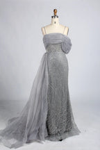 One Shoulder Beaded Dusty Mauve Mother of the Bride Dress with Side Train KY065