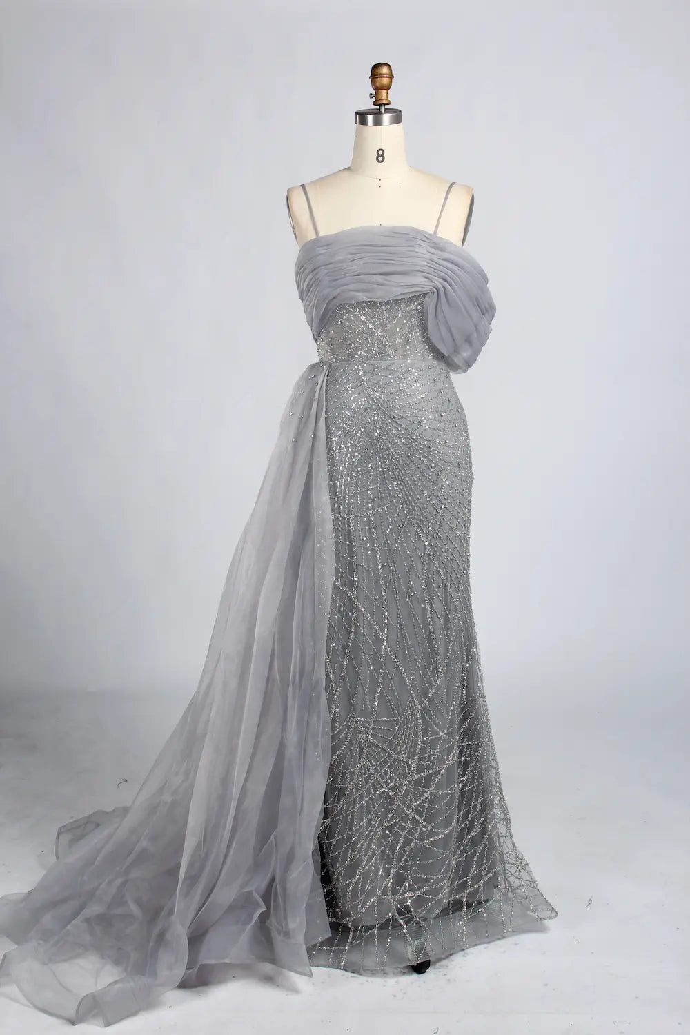One Shoulder Beaded Dusty Mauve Mother of the Bride Dress with Side Train KY065