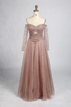 Off-the-Shoulder Long Sleeve A-Line Mother of the Bride Dress KY064