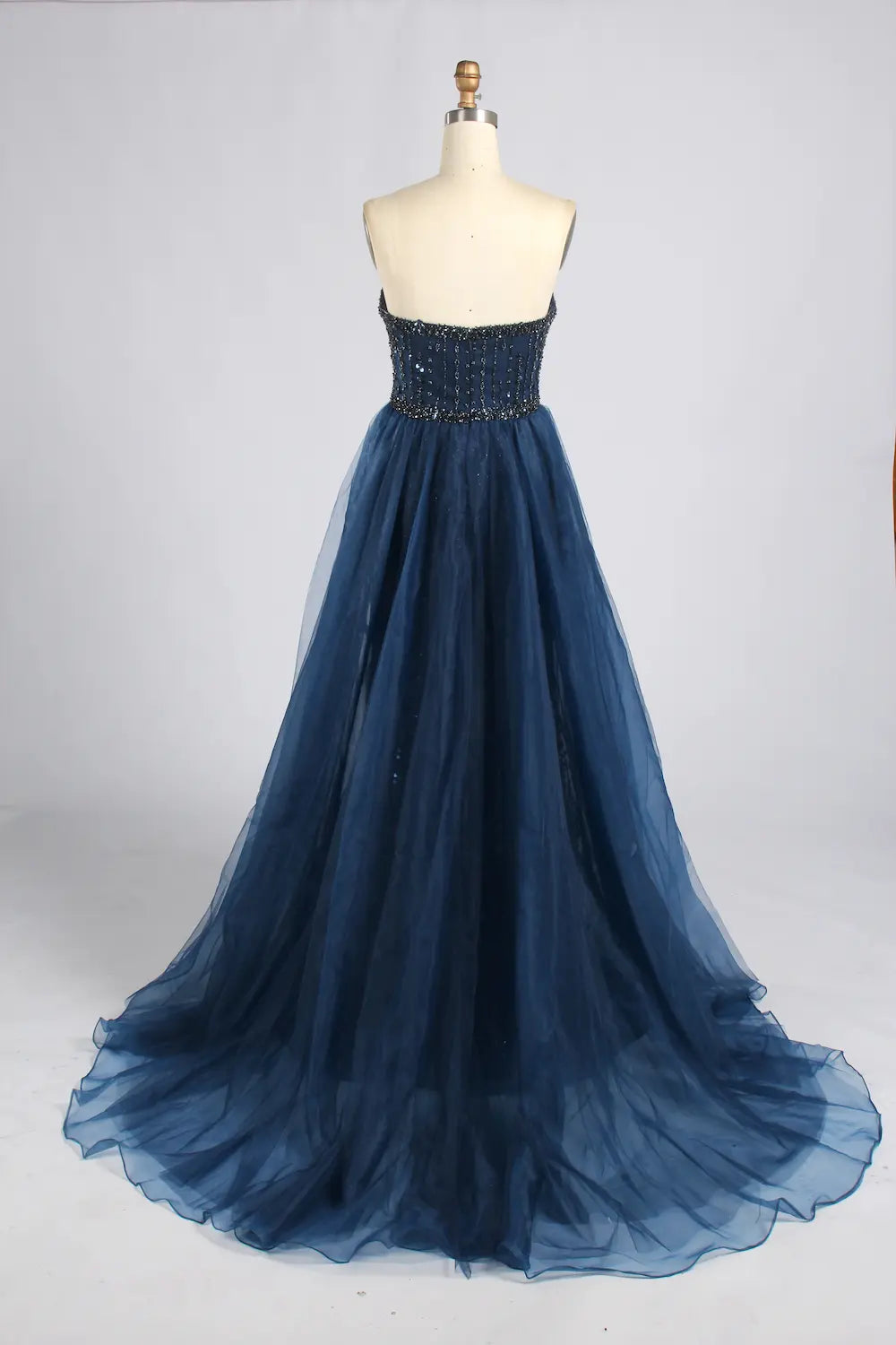Navy Blue High-Neck Beaded Long Sleeves Mother of the Bride Dress KY084