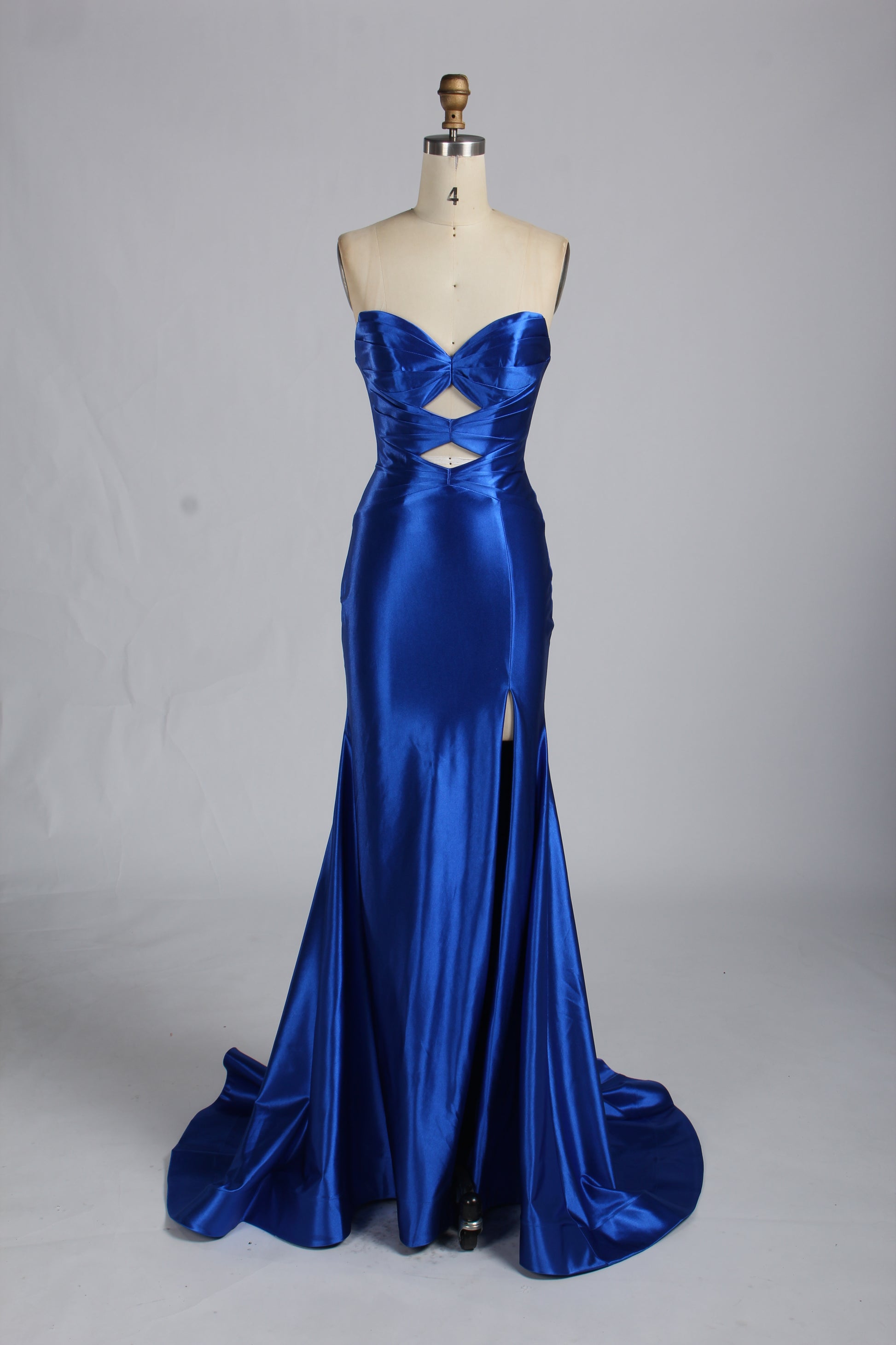 Wholesale Emerald Satin Strapless Evening Gown with Cutout Details 33199