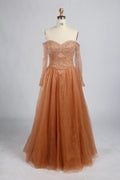 Off-the-Shoulder Long Sleeve A-Line Mother of the Bride Dress KY064