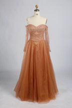 Off-the-Shoulder Long Sleeve A-Line Mother of the Bride Dress KY064