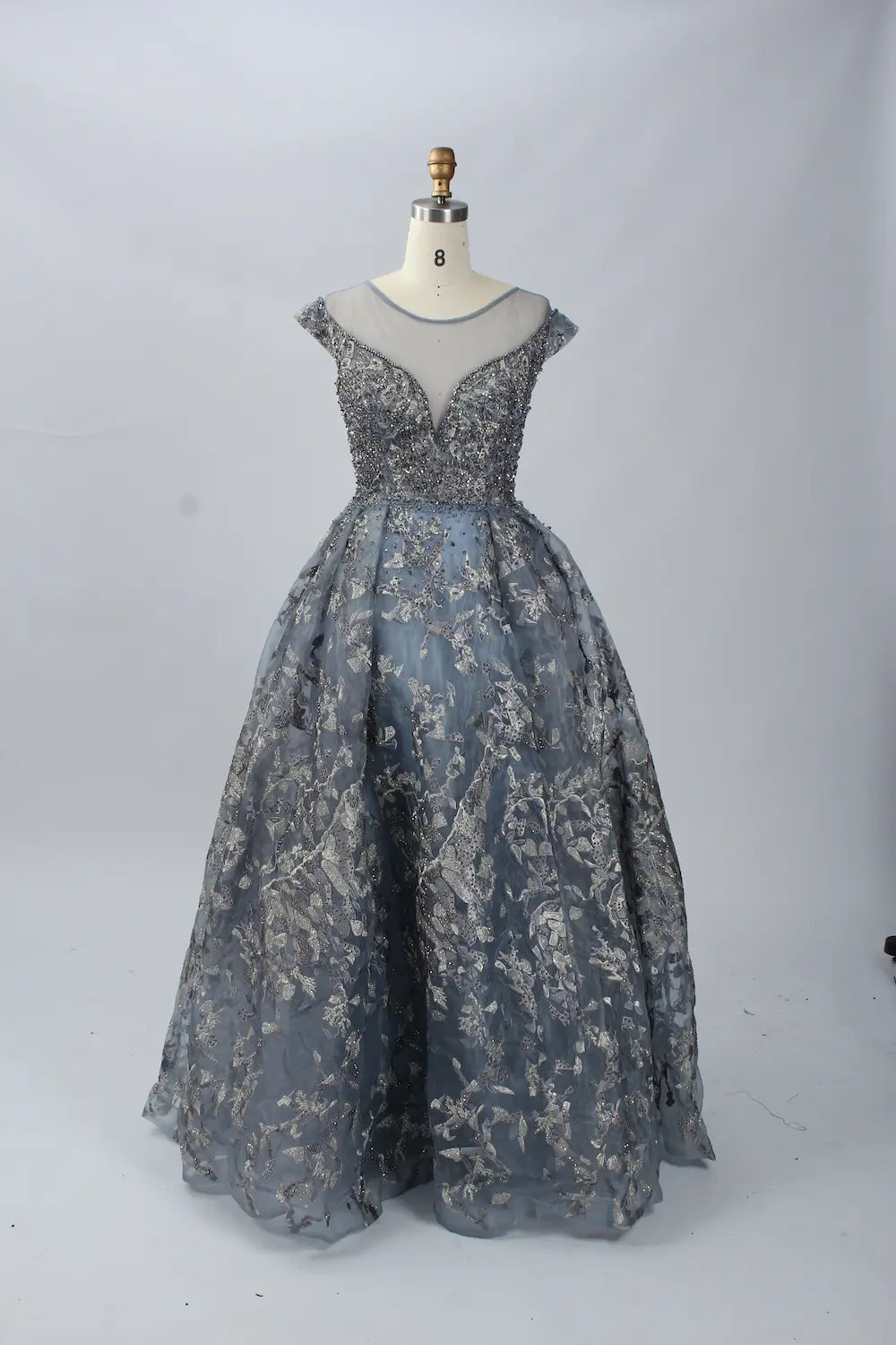 Dusty Blue Timeless A-Line Mother of the Bride Dress with Cap Sleeves MK065