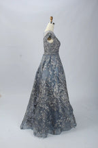 Dusty Blue Timeless A-Line Mother of the Bride Dress with Cap Sleeves MK065