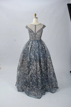 Dusty Blue Timeless A-Line Mother of the Bride Dress with Cap Sleeves MK065