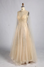 Elegant Champagne Beaded Long Sleeve A-Line Mother of the Bride Dress MK173