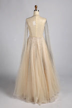 Elegant Champagne Beaded Long Sleeve A-Line Mother of the Bride Dress MK173