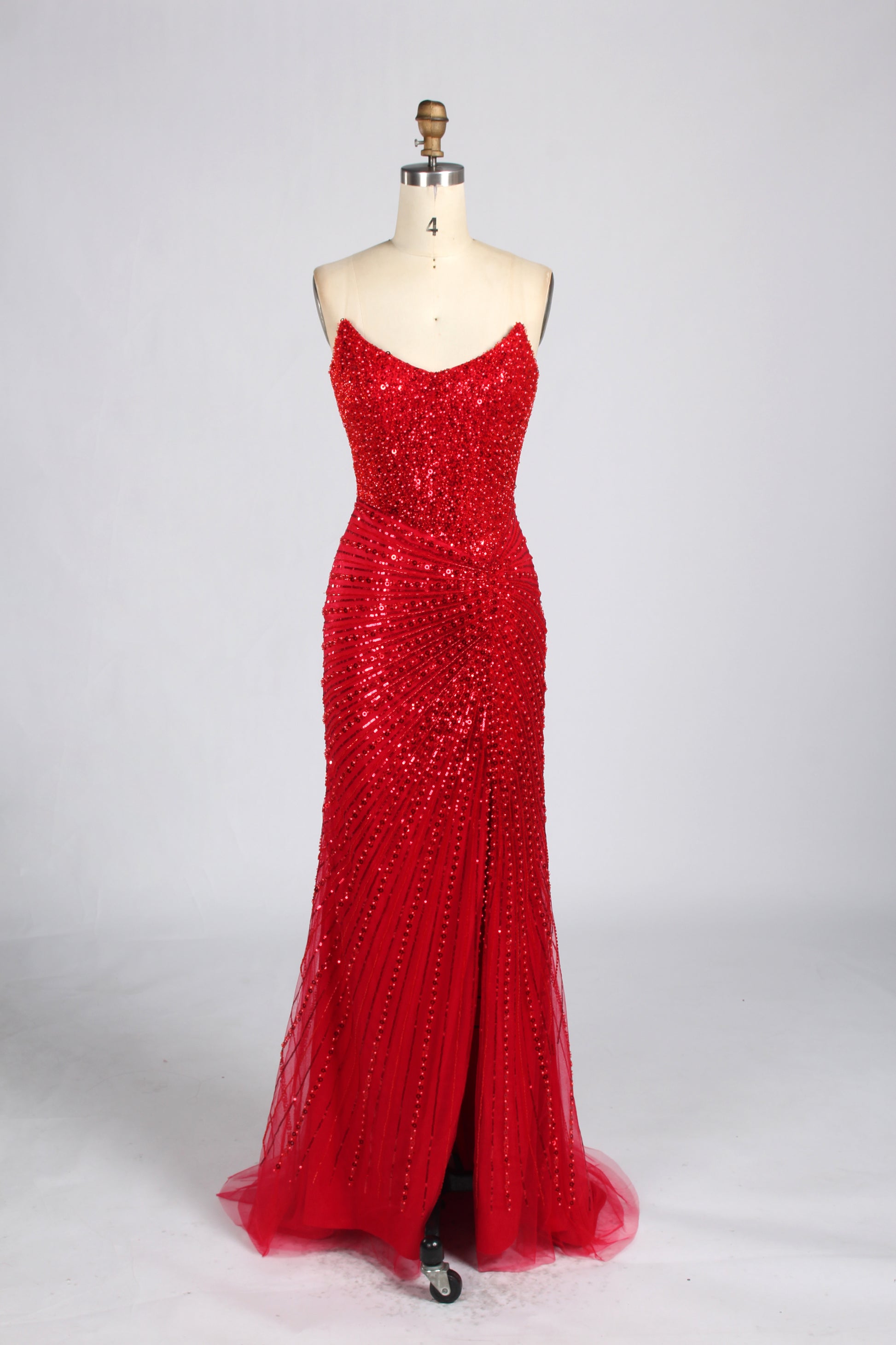 red sequin spaghetti strap dress Dark Red Sequin Spaghetti Strap V-neck Evening Dresses, CP0899 US16 / As Pic