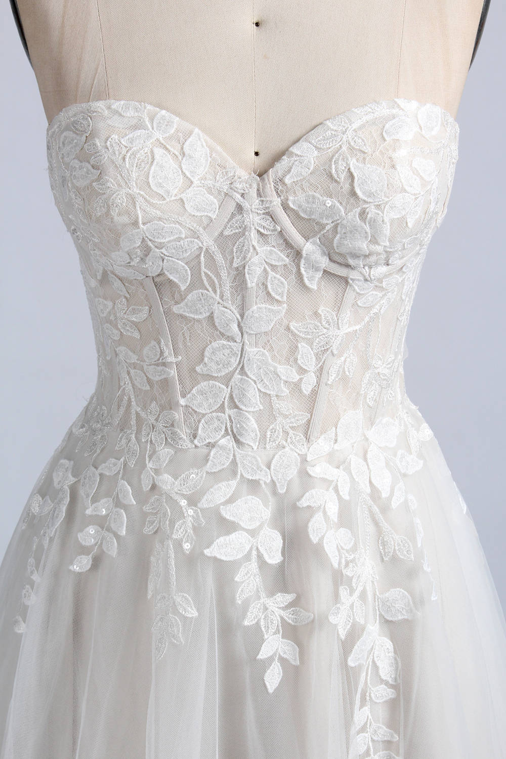 Lace Plus Size Wedding Dress with Detachable Sleeves - Wholesale TG011