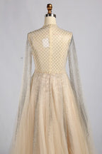 Elegant Champagne Beaded Long Sleeve A-Line Mother of the Bride Dress MK173