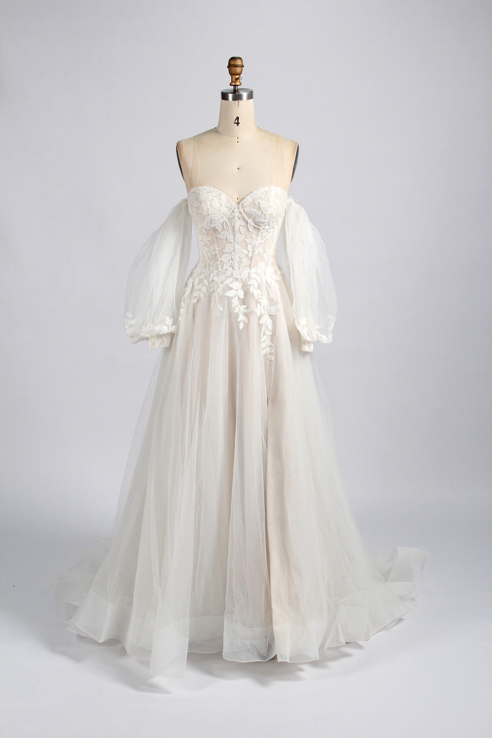 Lace Plus Size Wedding Dress with Detachable Sleeves - Wholesale TG011