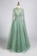 Elegant Champagne Beaded Long Sleeve A-Line Mother of the Bride Dress MK173