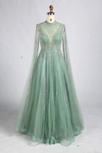 Elegant Champagne Beaded Long Sleeve A-Line Mother of the Bride Dress MK173
