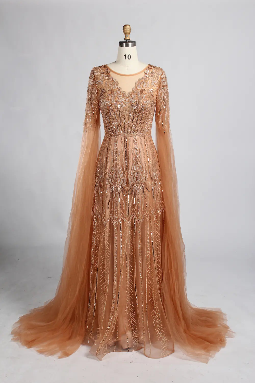 V-Neck Sequin Lace A-Line Draped Sleeves Mother of the Bride Dress KY058