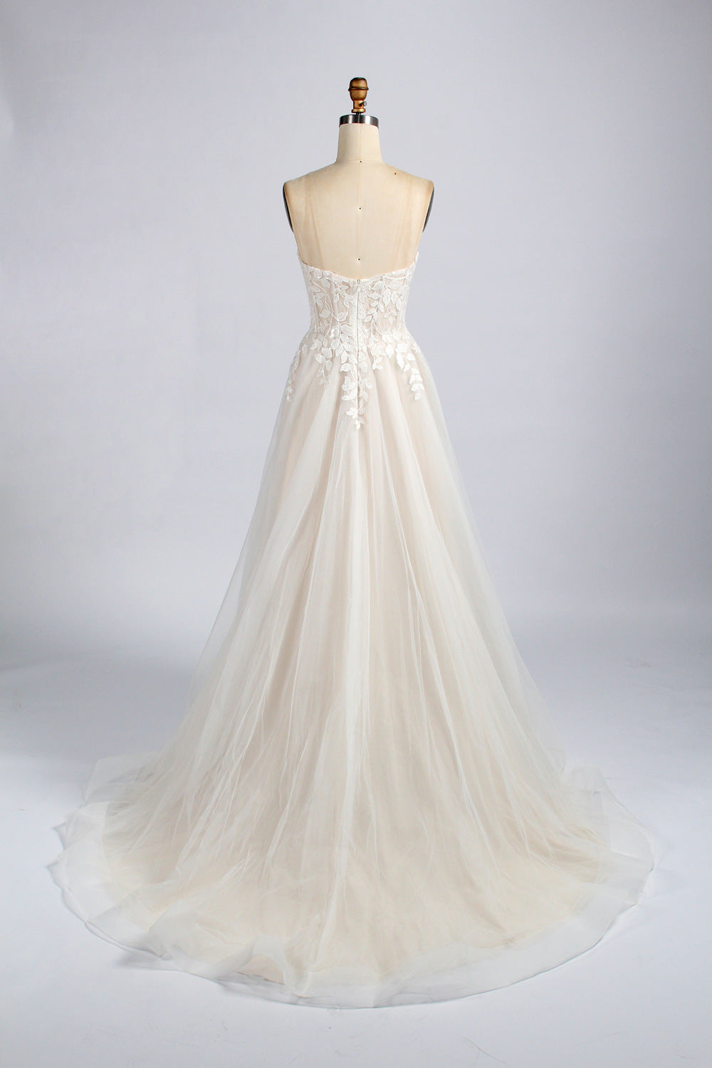 Lace Plus Size Wedding Dress with Detachable Sleeves - Wholesale TG011
