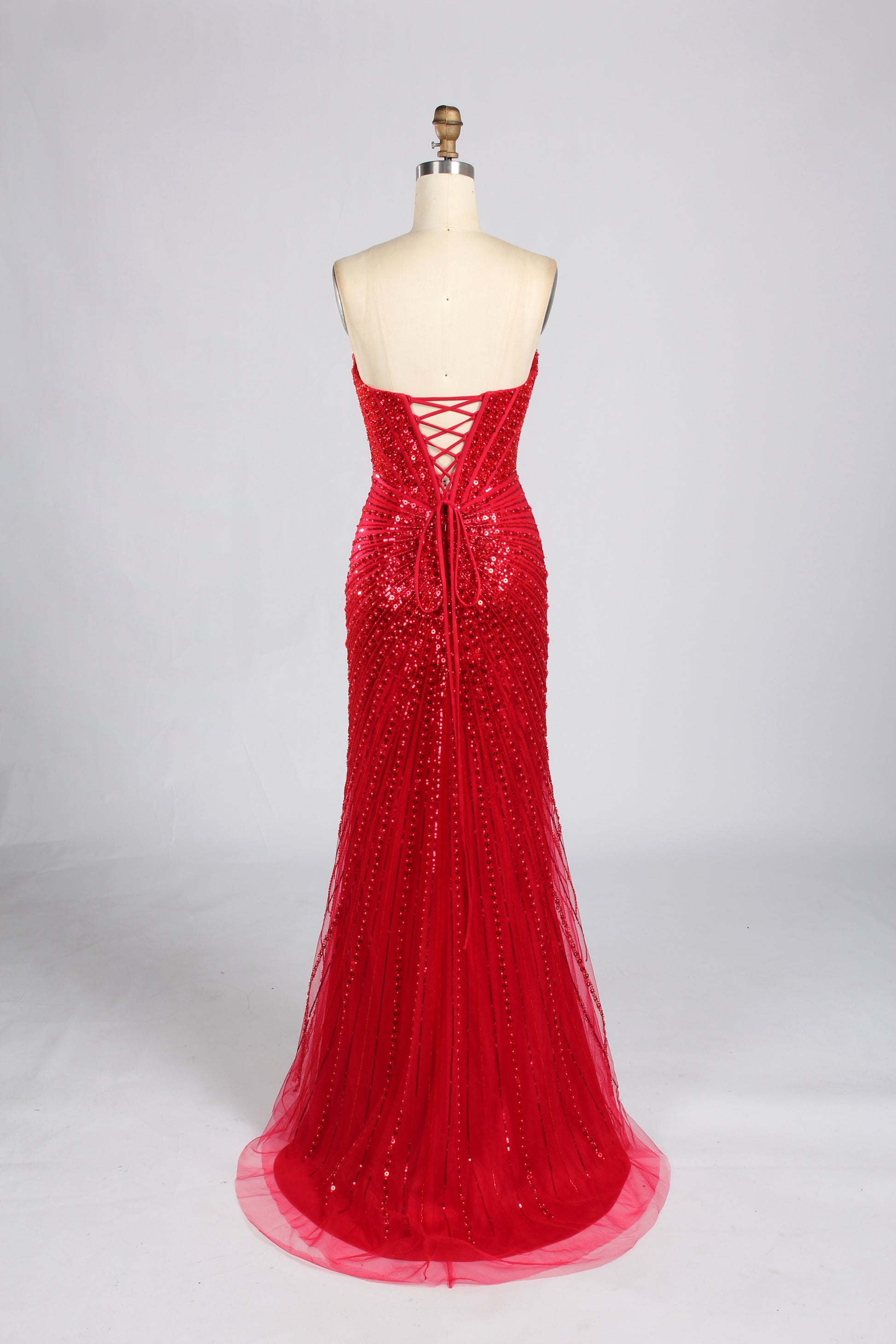 Wholesale Red Sequin Spaghetti Strap Prom Dress 33352