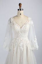 Wholesale Sheer Sleeve Lace Tulle Wedding Dress tg012