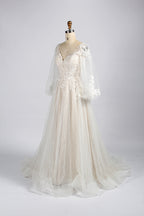 Wholesale Sheer Sleeve Lace Tulle Wedding Dress tg012