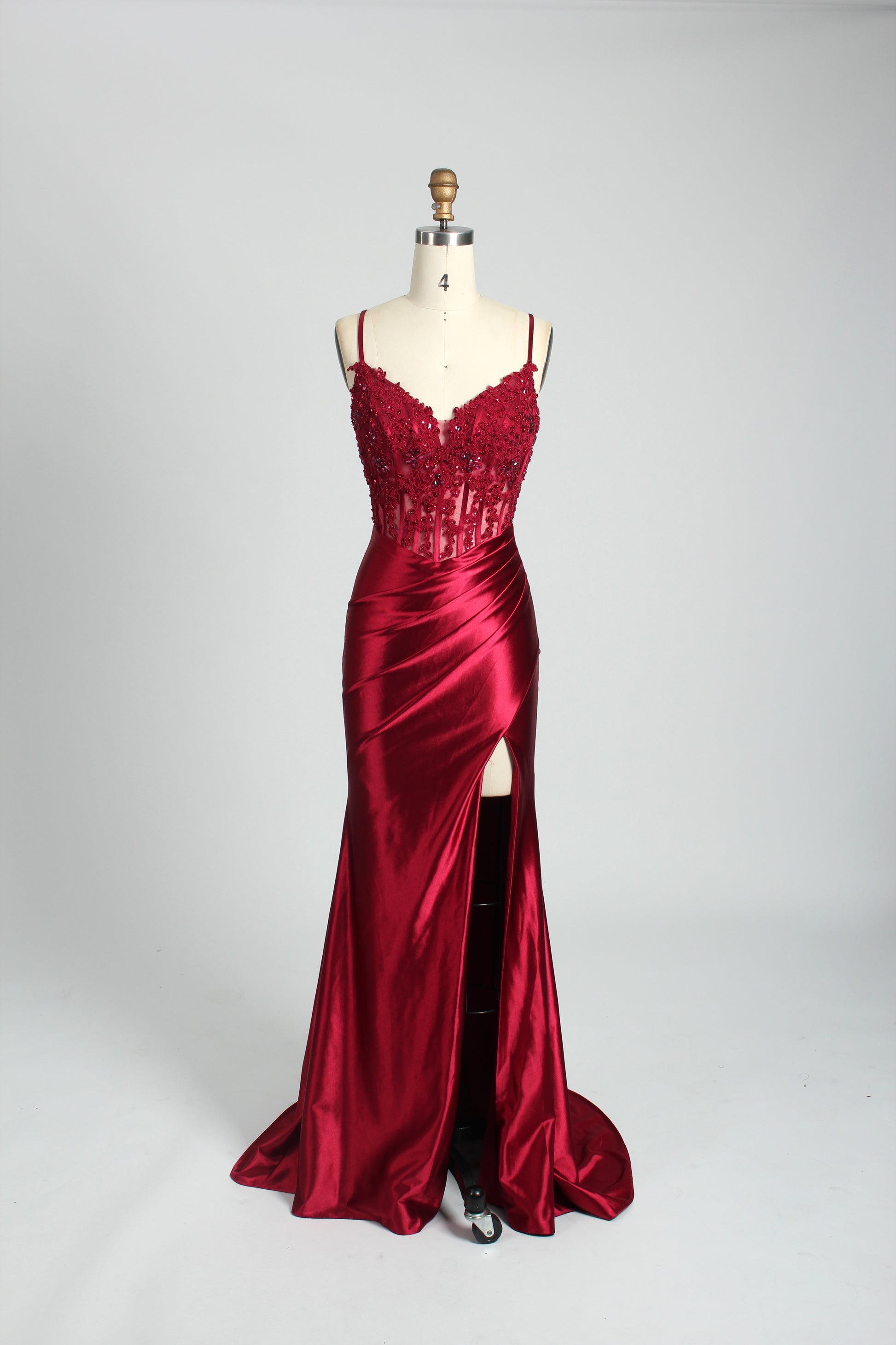 Wholesale Corset - Lined Applique Prom Gown With Slit And Crisscross Back 32728