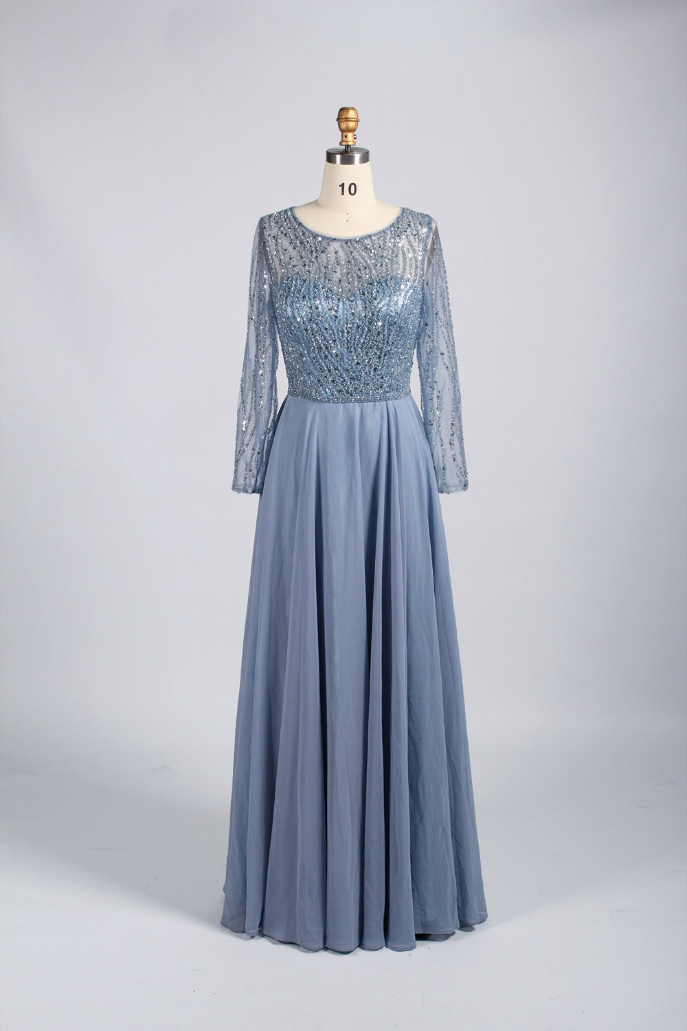 Wholesale Dusty Blue Beaded Mother - of - the - Bride Gown 32923B