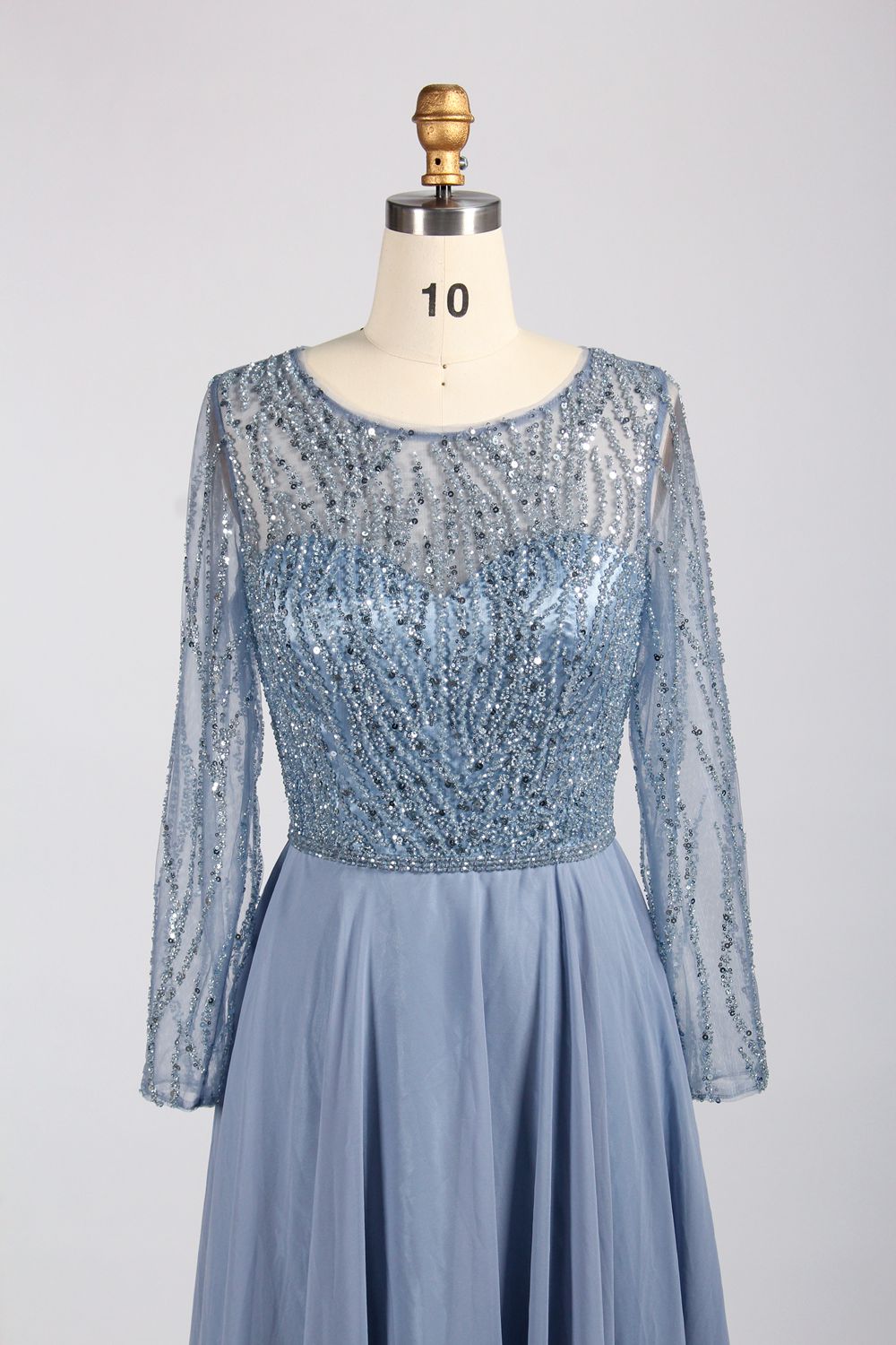 Wholesale Dusty Blue Beaded Mother - of - the - Bride Gown 32923B