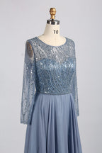 Wholesale Dusty Blue Beaded Mother - of - the - Bride Gown 32923B