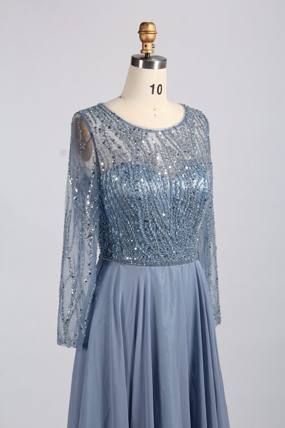 Wholesale Dusty Blue Beaded Mother - of - the - Bride Gown 32923B